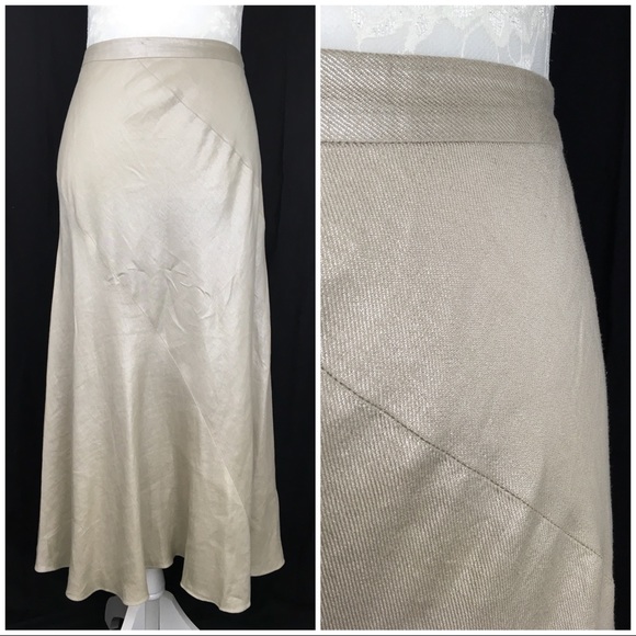Cream Gold Linen Long Skirt - Picture 2 of 3